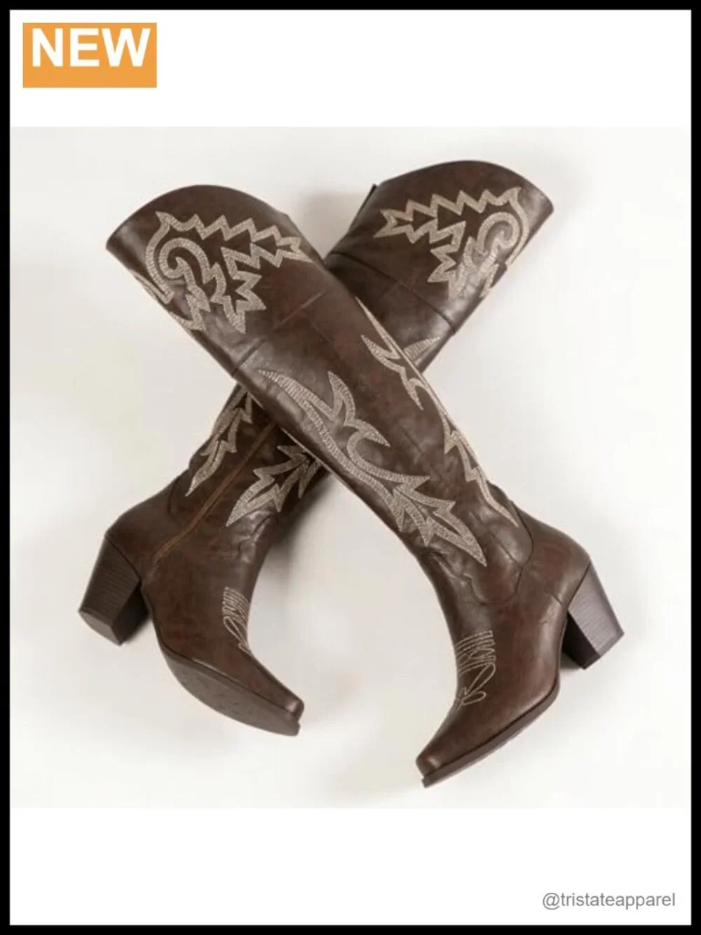 Women's Embroidered Faux Leather Over the Knee Cowboy Boots Snip Toe